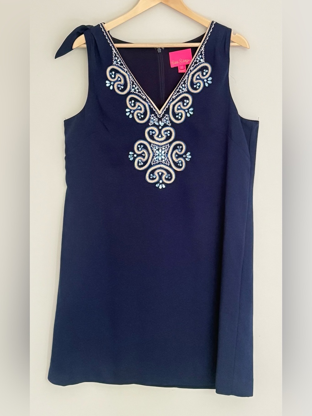 Sleeveless Navy Embroidered V-Neck Shift dress by Lilly Pulitzer
